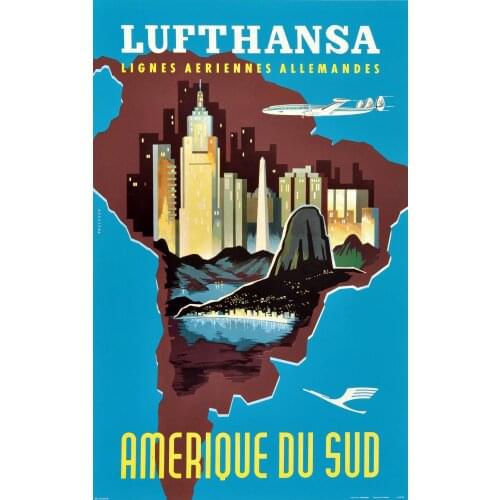 Lufthansa South America Retro Vintage Airways Classic Poster Kraft Poster Canvas Bathroom Wall Sticker Home Decoration Gift