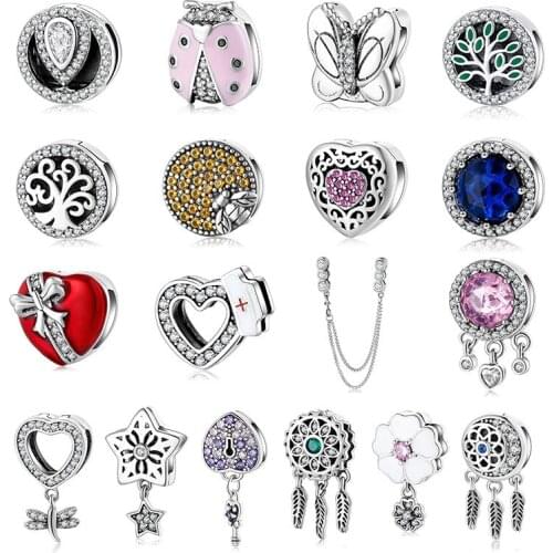 MEETSOFT 925 Sterling Silver Heart Letter Flower Zircon chain clip Beads of DIY handmade Making Fine Jewelry Bracelect Accessory