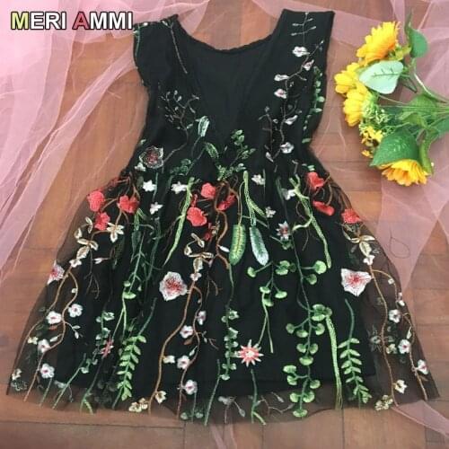 MERI AMMI girls embroidery dress fashion Deep V-neck multi-layer flower mesh dress princess tutu dressing 2-9 year baby