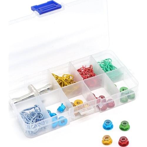 1Set RC Car Metal Clip R Pins M4 Nuts Tool Box for 1/10 RC Crawler SCX10 Wraith Traxxas TRX4 TRX6 Redcat CC01 Parts