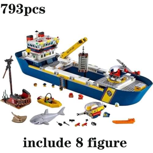 2021 New Urban Ocean Reconnaissance Ship Model Set Building Block Assembly Toys Childrens Birthday Gift Boys and Girls