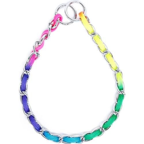 Fashion Rainbow Stainless Steel Strong Pet Dog Chain Metal Silver Collar Training Small Large Necklace P Choke S/M/L leash Lead