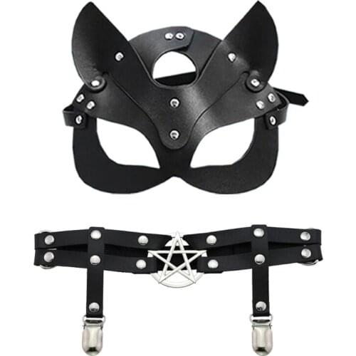 Fashionista Lady Mask hot style Punk Gothic Five Star Double Row Hollow Rivet Garter Belt Sexy Thigh Leg Ring