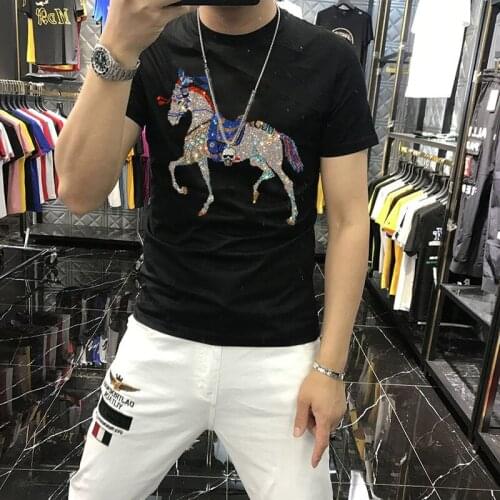 Animal Popular Pattern Mens T-Shirt Hot Diamond Pure Cotton Breathable New Summer Sports Casual Top