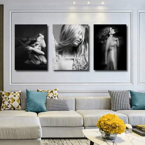 Abstract black and white body art 3 piece KIT HD Canvas Painting Modern Home Decoration Living Room Wall Decor Picture