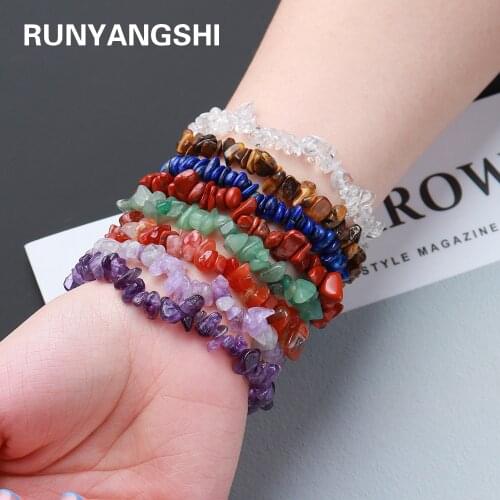 Natural Crystal Chakras Stone Bracelet Beads Chips Irregular Jewelry Bracelets colourful Crystals Healing Amethyst for gifts