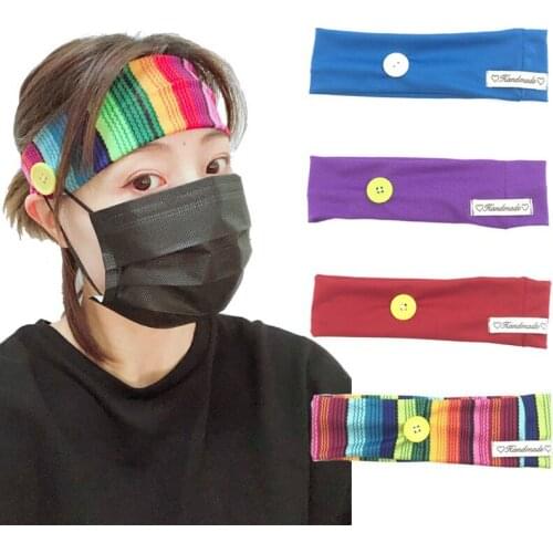 New custom Mask accessories hair band fitness elastic hairband striped button headband for women