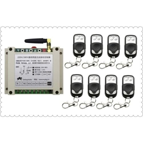 New AC220V 250V 380V 30A 2CH 2Channe Radio Remote Control Switch Receiver 8* Metal Push Button Transmitter Learning Code