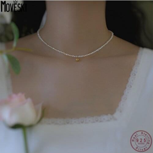 MOVESKI 925 Sterling Silver Natural Freshwater Pearl Necklace Women Retro Design Fashion Wild Clavicle Chain
