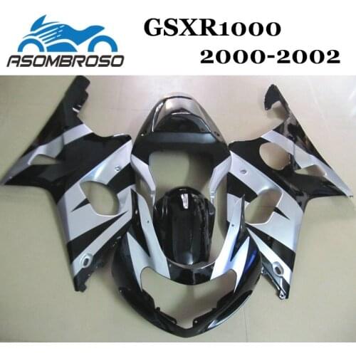 Complete motorcycle Fairing set for 2000 2001 2002 Suzuki GSX R1000 00 01 02 GSXR 1000 K2 black silver Fairings bodywork parts