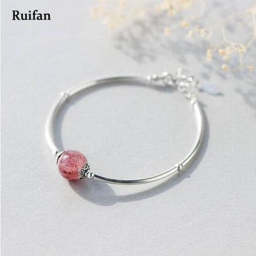 Natural Strawberry Quartz Female Ladies Bracelets Pure 925 Sterling Silver Womens Bracelet Lucky Charm Fine Jewelry Gift YBR008
