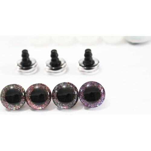100pcs--400pcs---800pcs option 16mm clear 3D glitter safety toy eyes short stem +glitter fabric+ white hard washer-N4