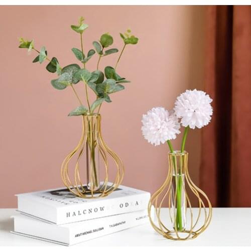 Nordic Light Luxury Iron Flower Stand Transparent Glass Test Tube Hydroponic Vase Desktop Cabinet Home Decoration Ornaments