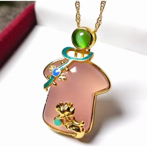 Luxury Chinese Style Natural Pink Jade Pendants Necklaces For Women Sterling Silver 925 Chain Necklace Party Fine Jewelry Gifts