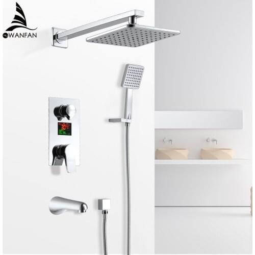 Shower Faucets Black Brass Wall Mounted Bathroom Rain Shower Head Square Big Handheld Waterfall Shower Faucet Mixer Set 877818