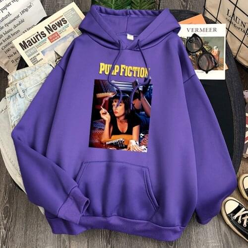 Pulp Fiction Print Man Hoodie Pocket Harajuku Fleece Hoody Streetwear Woman Man Vintage Fashion Hoody Hip Hop Punk Sweatshirts