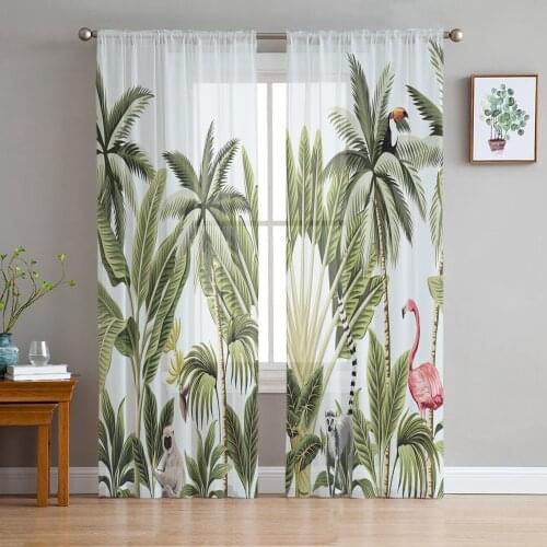 Tulle Curtains Banana Tree Tropical Animal Boys And Girls Bedroom Sheer Hanging Curtain Living Room Kitchen Gauze Curtain