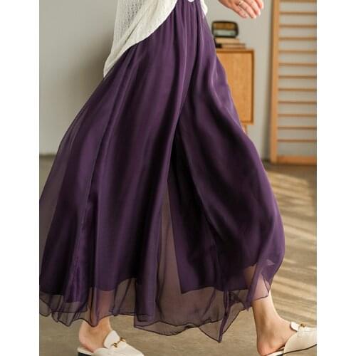 Spring Summer Pants Women Solid Color Loose Mercerizing Chiffon Female Bohemian Wide-Leg Trousers
