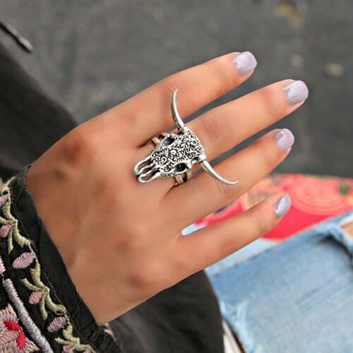 Vintage Bull Face Open Rings Fashion Animal Bull Head Hip Hop Rings For Men Hoop Ring Charm Finger Jewelry Anillos Para Hombr