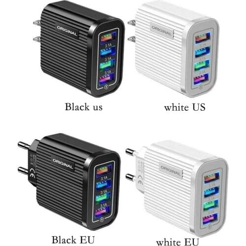 4 Usb Mobile Phone Charger 3.1a Multi-port Universal Travel Home Eu/us Plug Wall Charging Head For Tablet Smart Phone