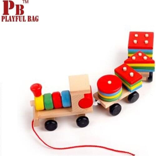 Children environmental protection early childhood education toys dragging three blocks of small train boys and girls toys