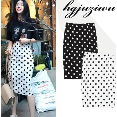 2021 summer vintage polka dot skirt women high waist package hip split chiffon skirt