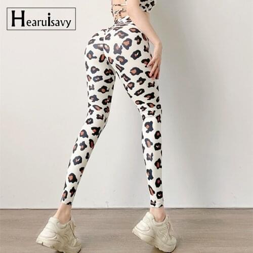 Women Gym Squat Workout Legging Breathable Leopard Print Scrunch Butt Fitness Tight Pant Female High Waist Push Up Yoga Pants
