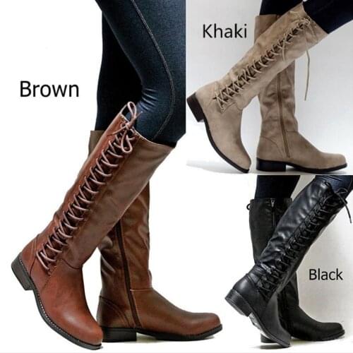 2020 Womens Slim boots autumn winter new Knee-High boots sleek comfort Chunky Motorcycle Snow boots gladiator tall booties