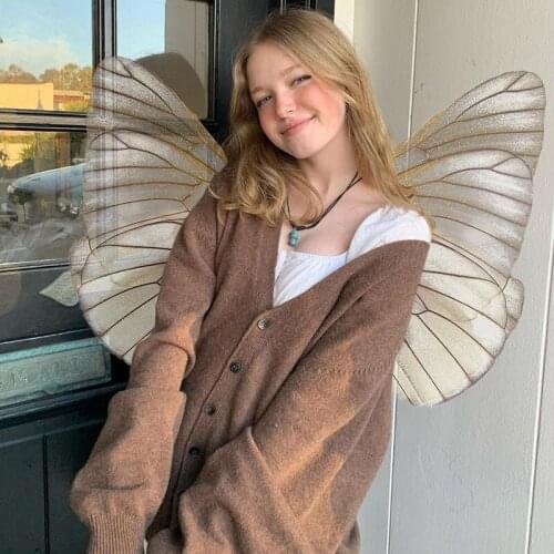 Elegant V Neck Long Sleeve Solid Brown Women Sweater Button Loose Offical Streetwear Female Cardigan Autumn Winter Tops 2021