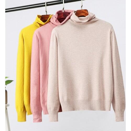 Oversized Pile Collar Knitted Sweater Women 2021 Autumn Winter Solid Pullover Tops Female Turtleneck Long Sleeve Loose Jumper