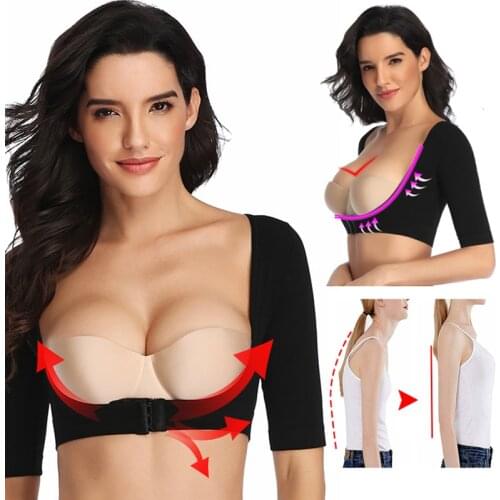 Womens Upper Arm Shaper Slimmer Posture Corrector Tops Shoulder Corrective Shapewear Seamless Compression Sleeves Back Support