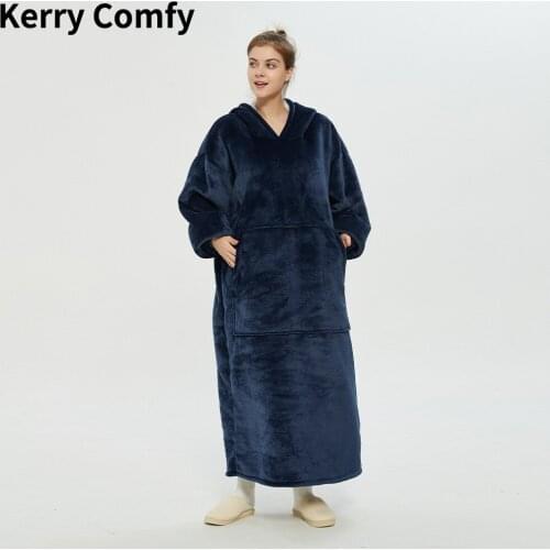 Winter Comfy Solid Lazy Hooded Sweatshirt Blanket Winter Extra Long Cold-proof Warm Home Outdoor Thick TV Pocket Hoodie Blankets
