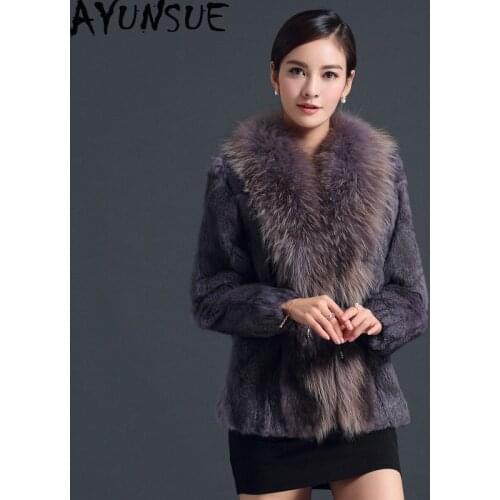 AYUNSUE Real Rabbit Fur Coat Winter Jacket Women Clothes 2020 Raccoon Fur Collar Warm Fur Coats Plus Size Manteau Femme MY4379