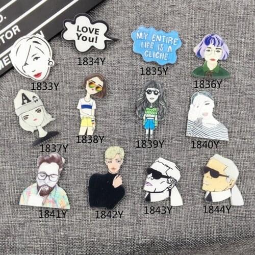 100 Pieces/Lot Portrait Man Badges Icons Label Acrylic Sunglasses Killer Classic Movie Jewelry Girl Brooches Lapel Pins Corsages