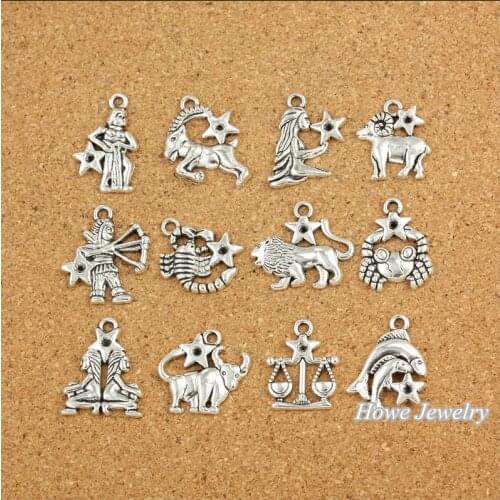 120 pcs Vintage Charms Zodiac twelve constellations sign Pendant Fit Bracelets Necklace DIY Metal Jewelry Making