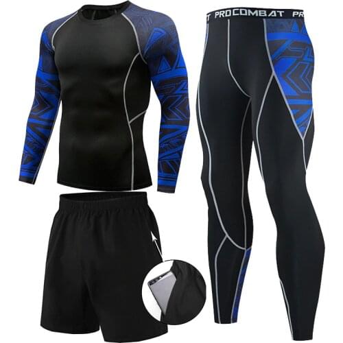3pcs/Sets Mens suit Mma Rashguard Man MMA Compression Clothing Male Boxing T shirt+leggings Sportswear Bjj Gi Muay Thai Shorts