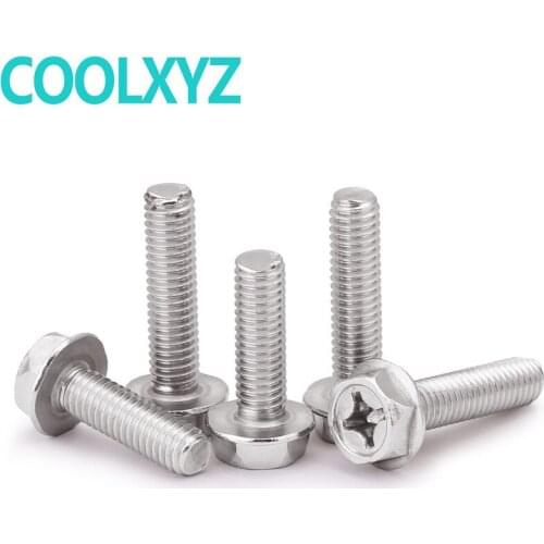 304 Stainless Steel Cross Flange Screw Outer Hexagon Flange Anti-slip Bolt M4M5M6 10PCS