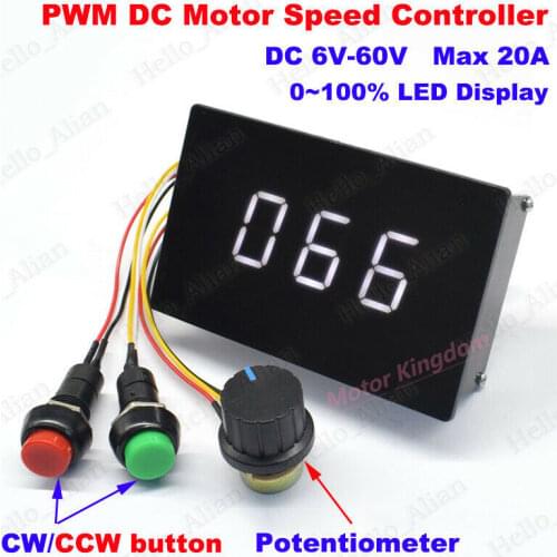 6-60V 12V 24V 36V 48V 20A PWM DC Motor Speed Controller CW CCW Reversible Switch