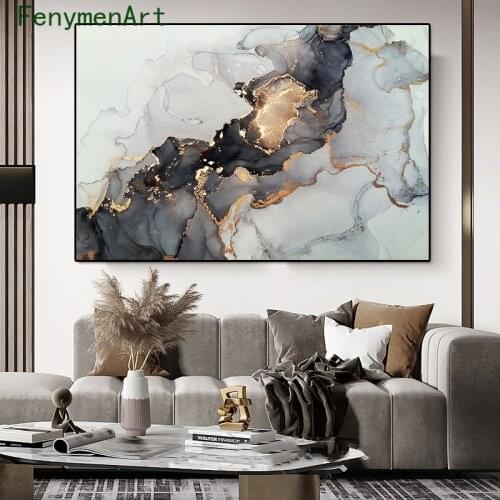 Grey Golden Fluid Art Marble Texture Canvas Painting Abstract Wall Art Poster And Print Modern Home Living Room Decor