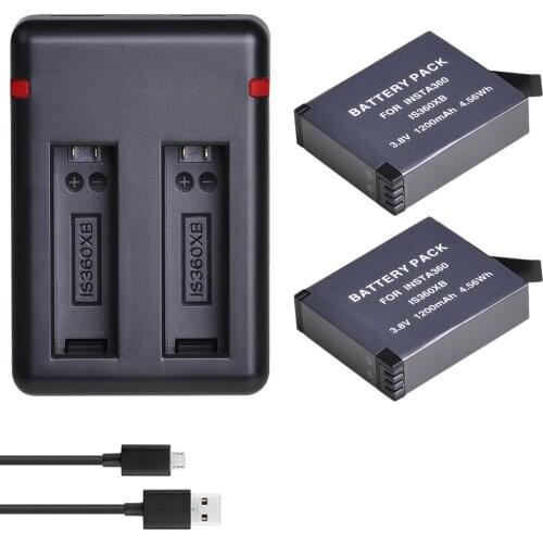 2pcs 1200mAh battery for Insta360 ONE X Camera + USB Dual Charger wit Type C Port