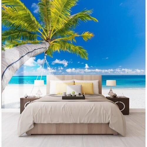 Bacal Custom Large Fresco 3D HD Sea View Sandy Beach Landscape Background Wall Painting Wallpaper papel de parede para quarto