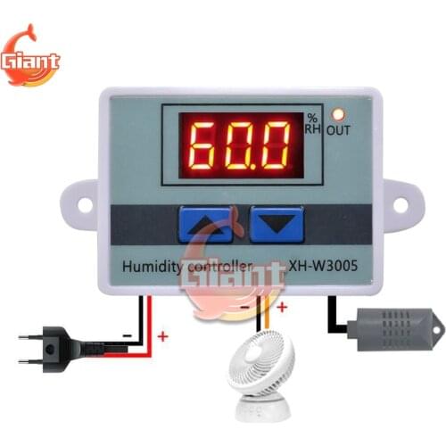 W3005 12V AC 110V 220V Digital Humidity Controller Humidistat Hygrometer Humidity Control Switch Regulator Humidity Sensor Probe