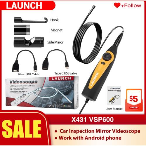 LAUNCH VSP-600 Borescope Inspection Camera IP67 Waterproof Semi-Rigid Industrial EndoscopeSeries7mm Snake Camera LED LightsUSB