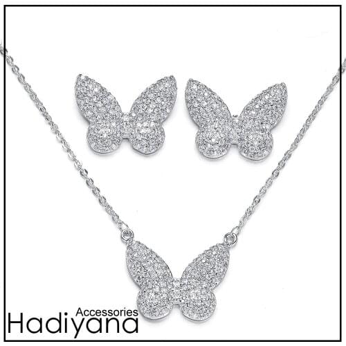 Hadiyana Elegant Butterfly Pendant Jewelry Set For Young Woman Gift Hotsale Mexico Fashion Jewelry With Sparkling Zirconia CN294