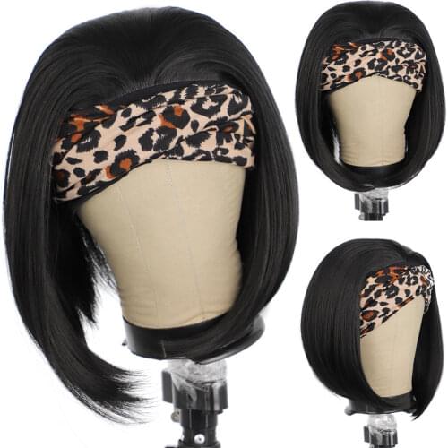Vigorous Synthetic Short Straight Headband Wigs Black Bob Wigs for Black Women 12 Inch Synthetic Headband Wig for Daily Use