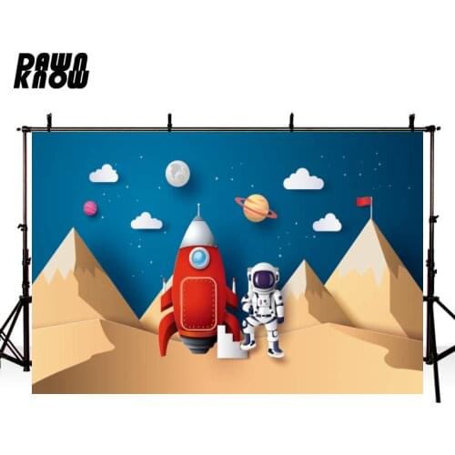 DAWNKNOW Cartoon Space Galactics Astronaut Photography Background Backdrop Baby Birthday Party Decoration Tapestry Photo Studio