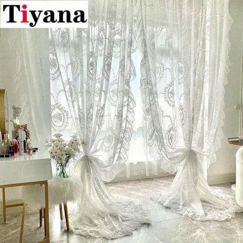 European White Lace Sheer Curtains for Living Room Bedroom Window Tulle Curtain Drapes Romantic Lace Home Decor DL-M190Z