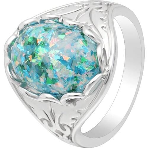 Hainon Vintage Fire Opal Finger Rings For Women Silver Color Filled Jewelry Green Stone Classic Wedding Rings For Anniversary