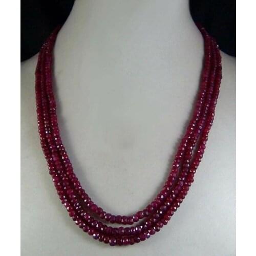 Beautiful 3 Rows 2x4mm Faceted Natural Dark Red Ruby Beads Necklace 17-19
