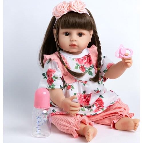 24 Inch Reborn Doll Soft Silicone Gilrs Long Hair Dolls Newborn Realistic Reborn Lifelike Pinky Sleeping Kids Toys